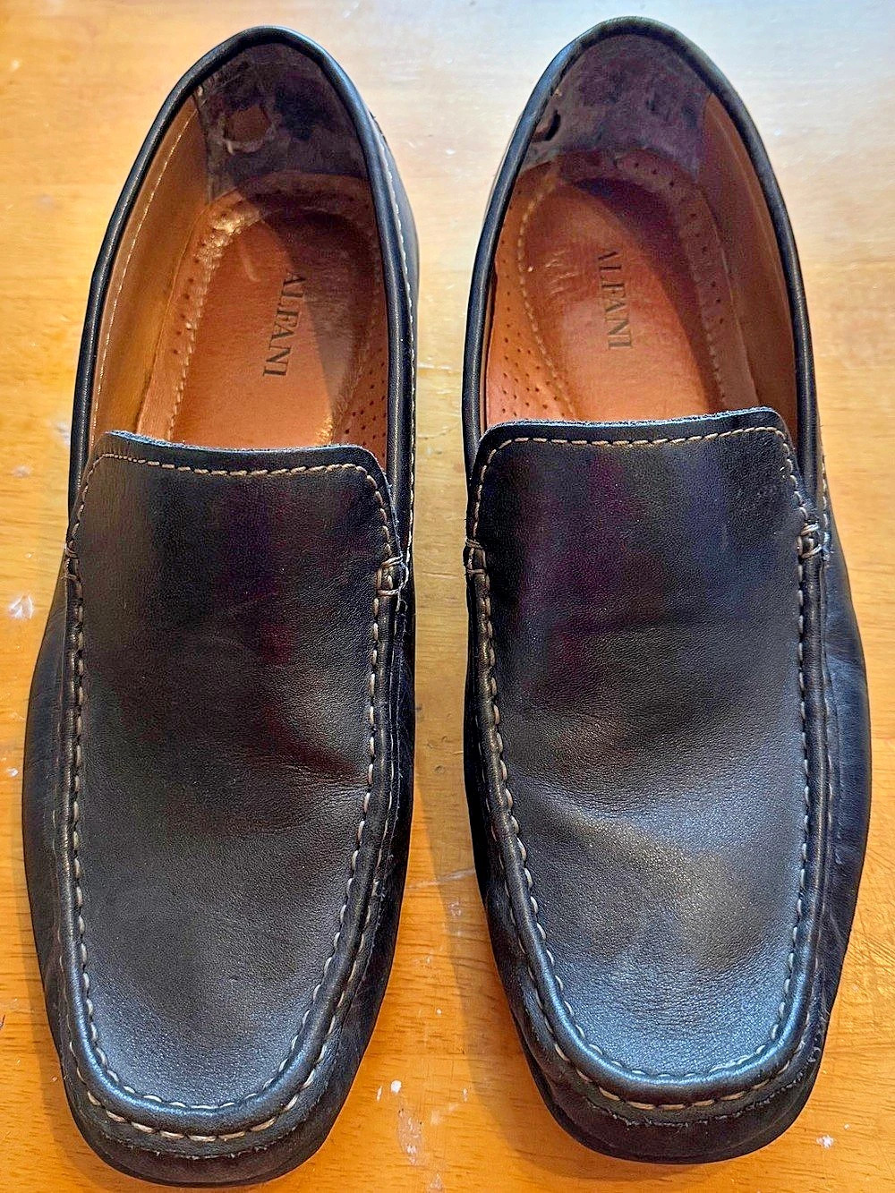 Mens Alfani Black Leather Slip On Casual Shoes size 10 1/2